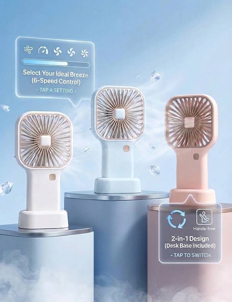 6-Speed USB Rechargeable Mini Handheld & Desk Fan